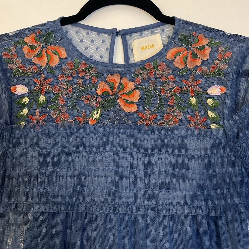 Maeve | Anthropologie Sarama embroidered swiss dot tunic dress Women’s size XS - Picture 3 of 13
